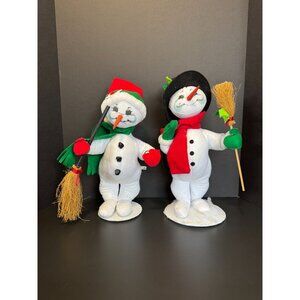 Annalee 15" Snowmen Set With Brooms - Winter Christmas Decor - Large Holiday Fig